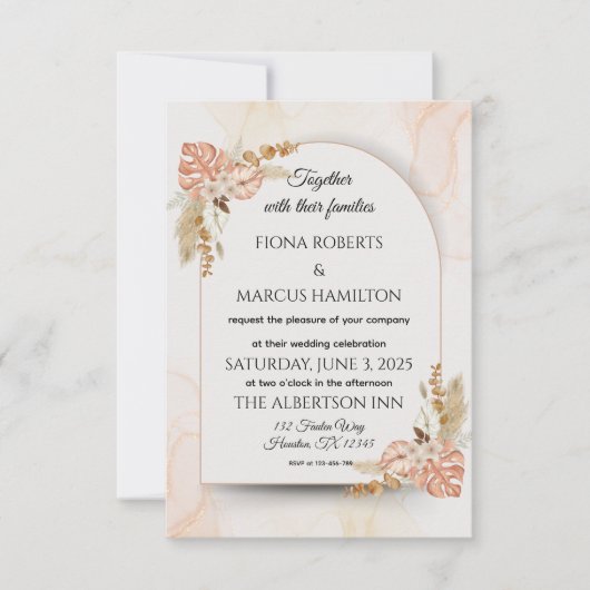 Boho Wedding RSVP Kaart – Elegante rustieke Bloeme (Voorkant)