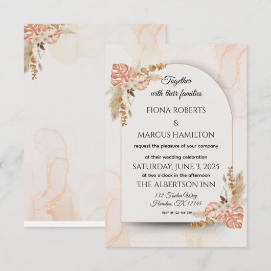 Boho Wedding RSVP Kaart – Elegante rustieke Bloeme (Voorkant / Achterkant)
