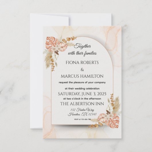 Boho Wedding RSVP Kaart – Elegante rustieke Bloeme (Voorkant)