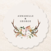 Boho Wedding Rustic Antler Floral Wedding Monogram Kartonnen Onderzetters (Voorkant)