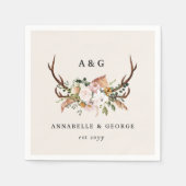 Boho Wedding Rustic Antler Floral Wedding Monogram Servet (Voorkant)