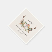 Boho Wedding Rustic Antler Floral Wedding Monogram Servet (Hoek)