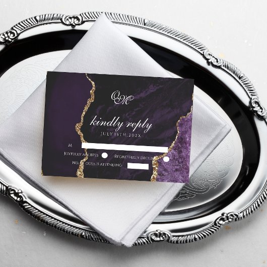 Boho Wedding Scrip Agaat Paarse en Goud RSVP Kaartje