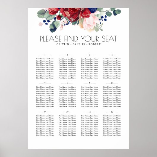 Boho Wedding Seating Chart Poster (Voorkant)