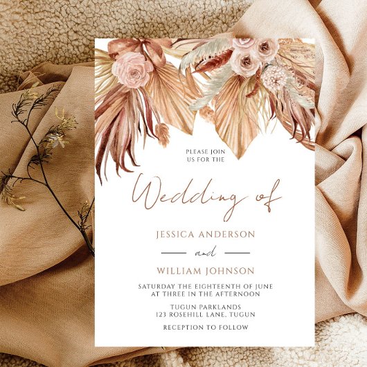 Boho Wedding: Terracotta Gedroogde Floral Bohemian Kaart