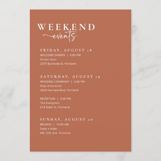 Boho Wedding Welcome Bag Letter Timeline Kaart (Achterkant)