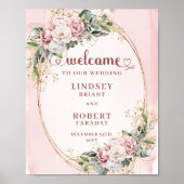 Boho Wedding Welcome Dusty Pink Floral Gold Sign Poster (Voorkant)