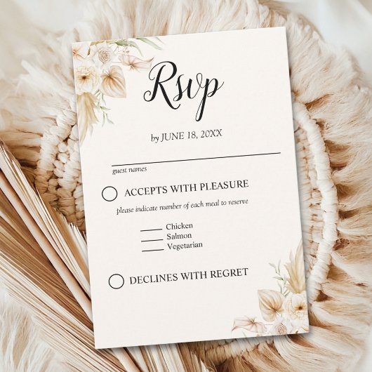 Boho Wedding with Beige and Yellow Flowers RSVP Kaartje