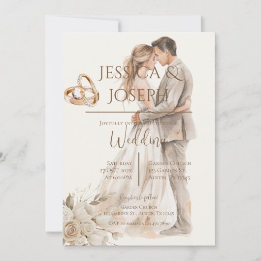 Boho wedding with ring and bride groom Silhouette Kaart (Voorkant)