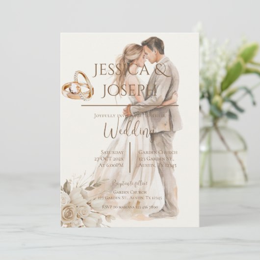 Boho wedding with ring and bride groom Silhouette Kaart (Staand voorkant)