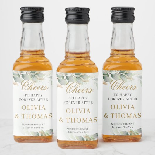 Boho weelderige eucalyptus groen en gouden bruilof likeurfles etiket (Flessen)
