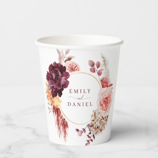 Boho Weelderige Pampasgras Bruiloft Bruidsfeest Pa Papieren Bekers (Achterkant)