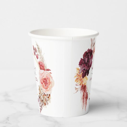 Boho Weelderige Pampasgras Bruiloft Bruidsfeest Pa Papieren Bekers (Rechts)