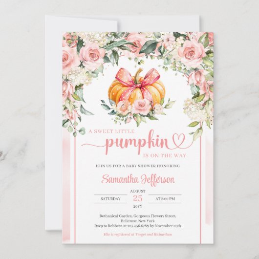 Boho weelderige waterverf blos florale pompoenboog kaart (Voorkant)