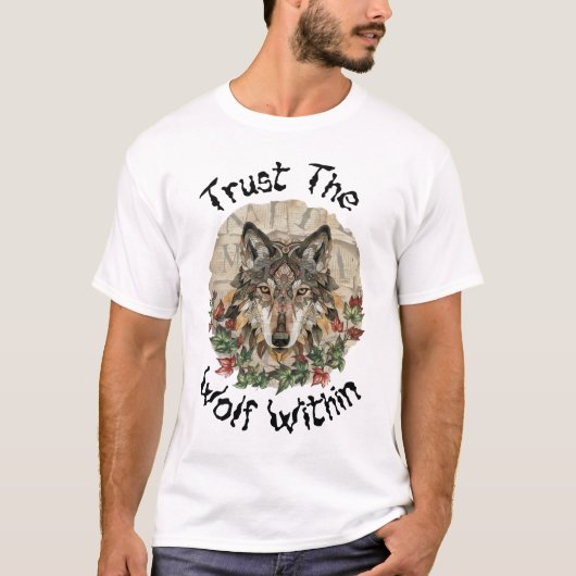 Boho Weelderige Wolf met Bladeren T-shirt (Voorkant)