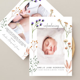 Boho Weide Bloemen 2 Foto's Baby Shower Bedankkaart