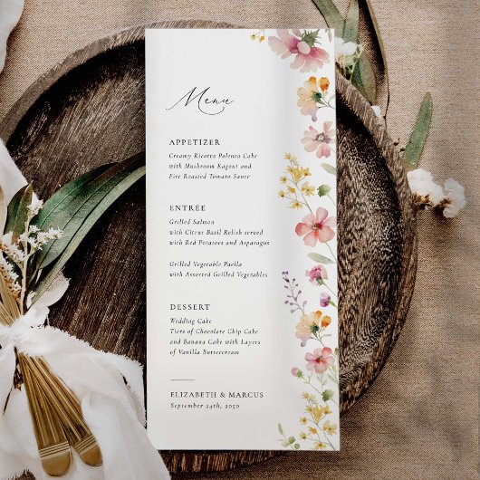 Boho Weide Wilde Bloemen Bruiloftsmenu Menu