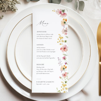 Boho Weide Wilde Bloemen Bruiloftsmenu Menu