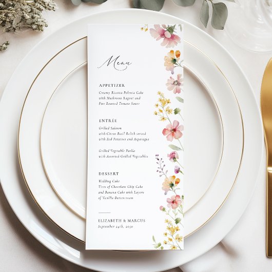 Boho Weide Wilde Bloemen Bruiloftsmenu Menu