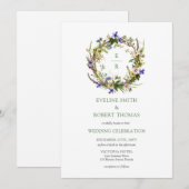 Boho weide wilde bloemen krans monogram kaart (Voorkant / Achterkant)