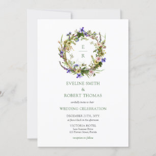 Boho weide wilde bloemen krans monogram kaart