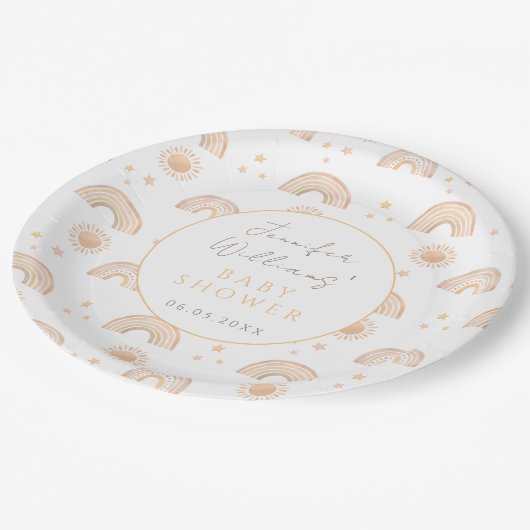 Boho weinig zonneschijn genderneutraal baby shower papieren bordje (Gekanteld)