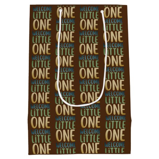 Boho "Welcome Little One" Baby shower Medium Cadeauzakje (Achterkant)