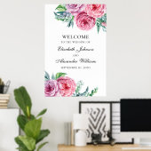 Boho welkom bord afdruk. Trouwen roze bloemen Poster (Thuiskantoor)