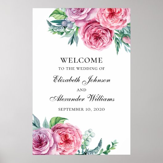 Boho welkom bord afdruk. Trouwen roze bloemen Poster (Voorkant)
