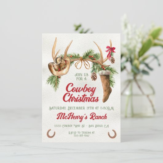Boho Western Antler Cowboy Kerstfeest Kaart (Staand voorkant)
