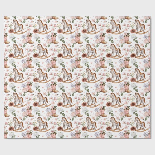 Boho Western Bloemen Rocking Horse Girl Baby showe Cadeaupapier (Vlak)
