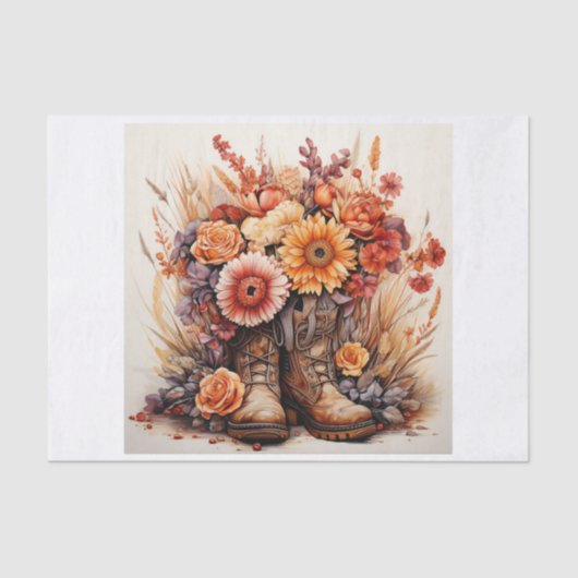 Boho Western Boots Bloemen Boeket voor Decoupage Tissuepapier (Voorkant)
