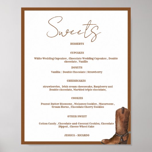 Boho Western bruiloft zoete dessert bar teken Poster (Voorkant)