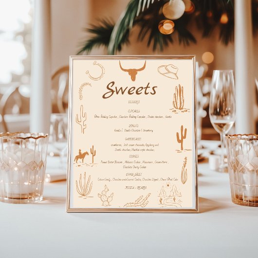 Boho Western bruiloft zoete dessert bar teken Poster