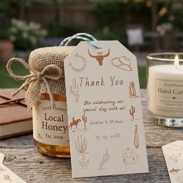 Boho Western Cowboy Illustratie Bruiloft Cadeaulabel