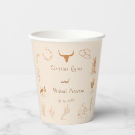 Boho Western Cowboy Illustratie Bruiloft Papieren Bekers