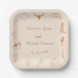 Boho Western Cowboy Illustratie Bruiloft Papieren Bordje
