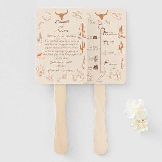 Boho Western Cowboy Illustratie Evenementen Tijdli Handwaaier (Voorkant en achterkant)