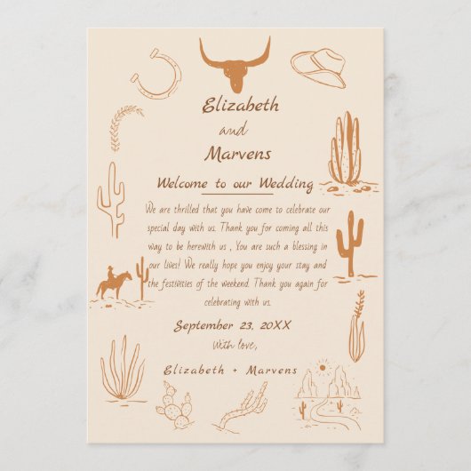 Boho Western Cowboy Illustration Events Tijdlijn Programmakaart (Voorkant)