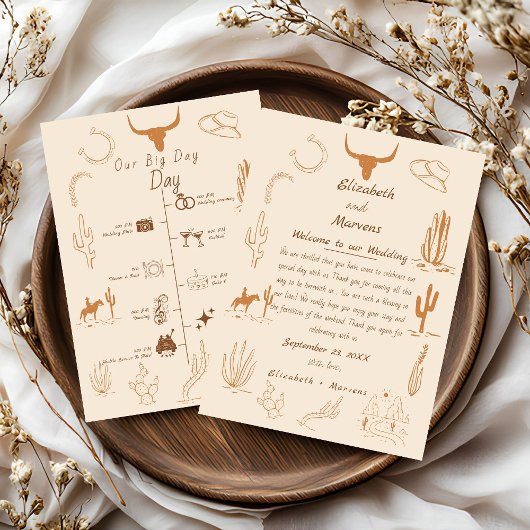 Boho Western Cowboy Illustration Events Tijdlijn Programmakaart