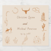 Boho Western Cowboy Illustration Wedding Sparkling Wijnetiket (Enkel label)