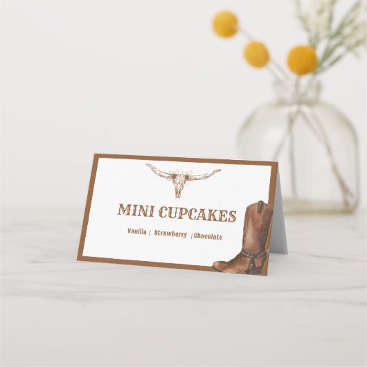 Boho Western Cowboy Trouwbuffet Mini cupcake Plaatskaartje (Achterkant)