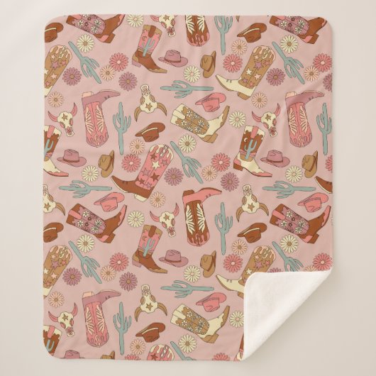 Boho Western Cowgirl Boots Sherpa Deken (Voorkant)