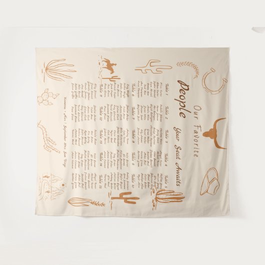 Boho Western Favorite People Wedding Seating chart Wandkleed (Voorkant (horizontaal))