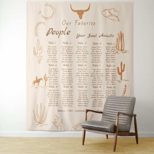 Boho Western Favorite People Wedding Seating chart Wandkleed (In situ)