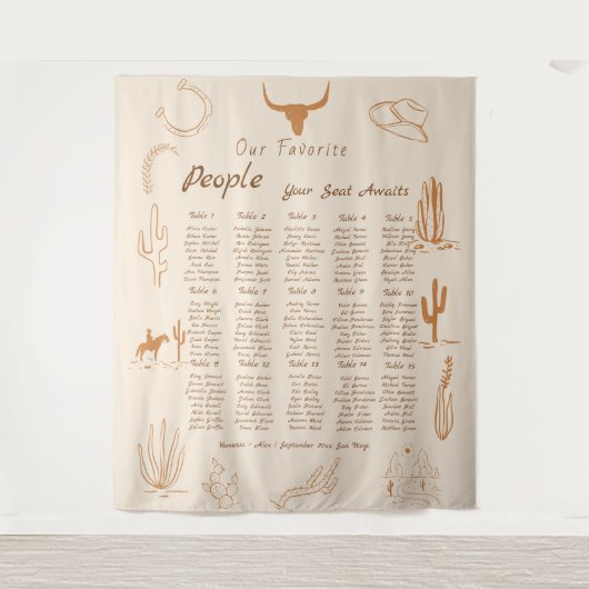 Boho Western Favorite People Wedding Seating chart Wandkleed (Voorkant)
