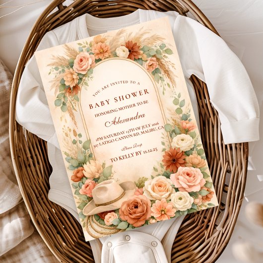 Boho Western Floral Baby Shower Kaart
