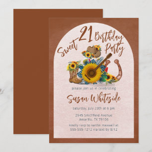 Boho Western Gitaar Zonnebloemen Zoete 21 Feestje Kaart