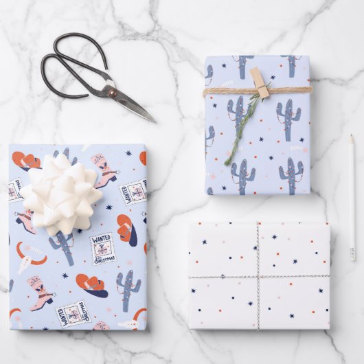 Boho Western kerstCollectie - blauw Inpakpapier Vel (Voorkant)