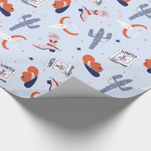 Boho Western Kerstmis - blauw Cadeaupapier (Hoek)